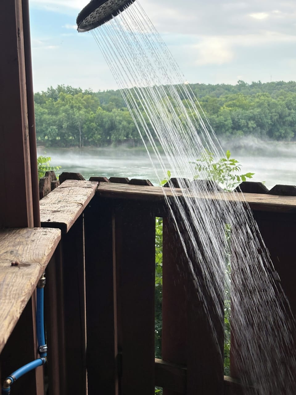 Outdoor shower at cabin#1 with hot and cold water
