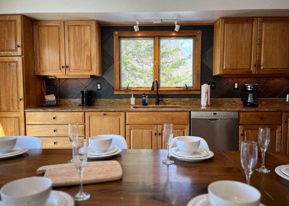 Warm kitchen with wooden cabinets and natural light
