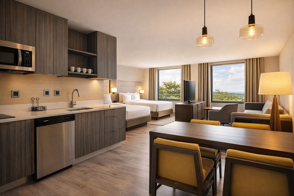 Settle into a bright studio with full kitchenette convenience.