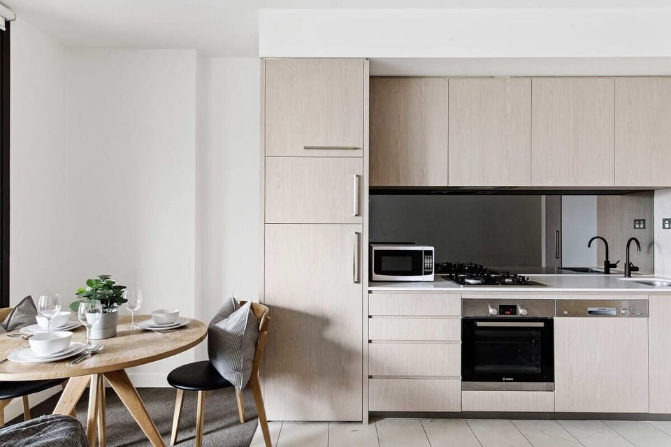 An equipped kitchen & dining area.