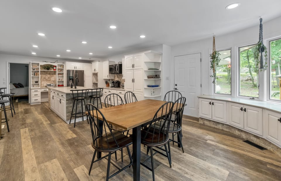 The kitchen is quite large and with ample seating everyone can hang out!