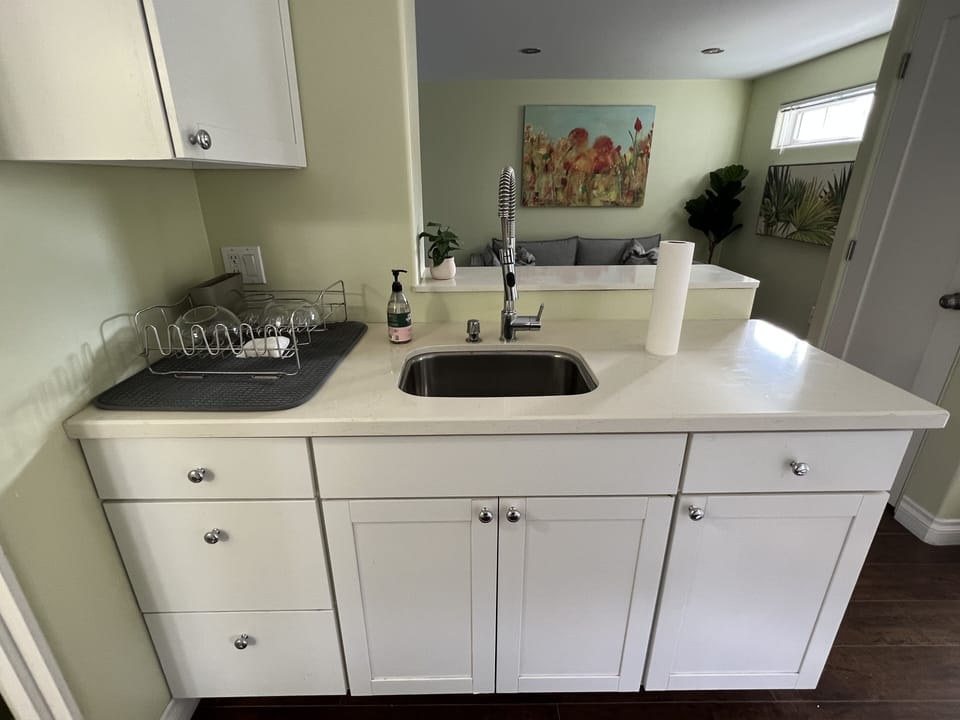 kitchen and view into living space
