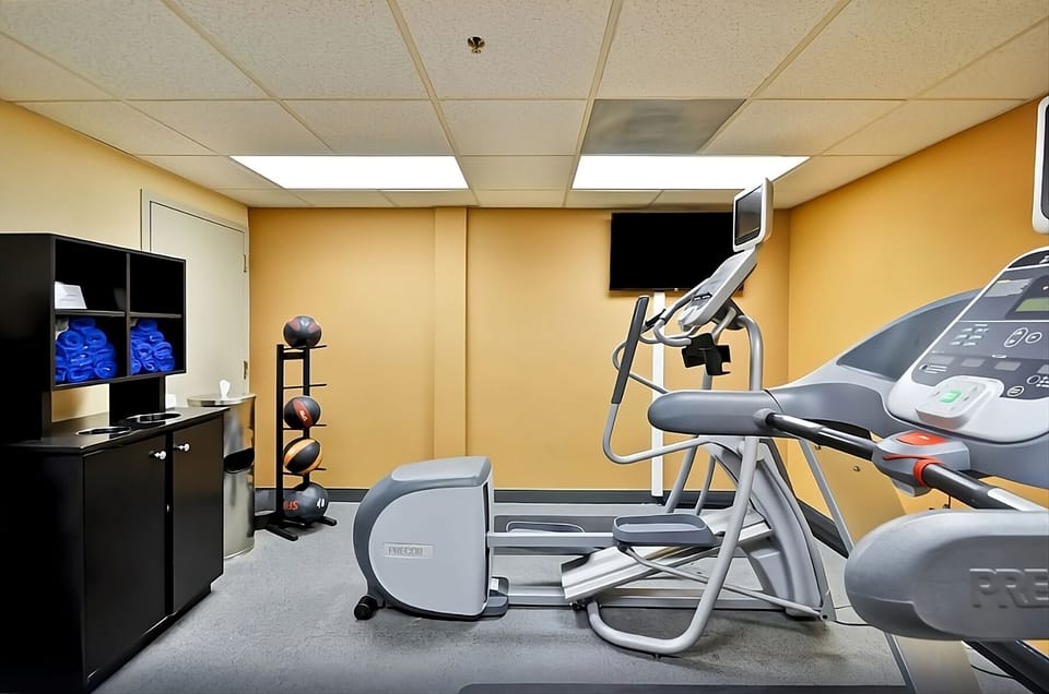 Energize your day with a quick workout in the gym.