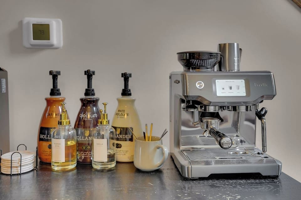 Gourmet Coffee Bar: Beans, Grounds, Syrups, and Kcups provided.