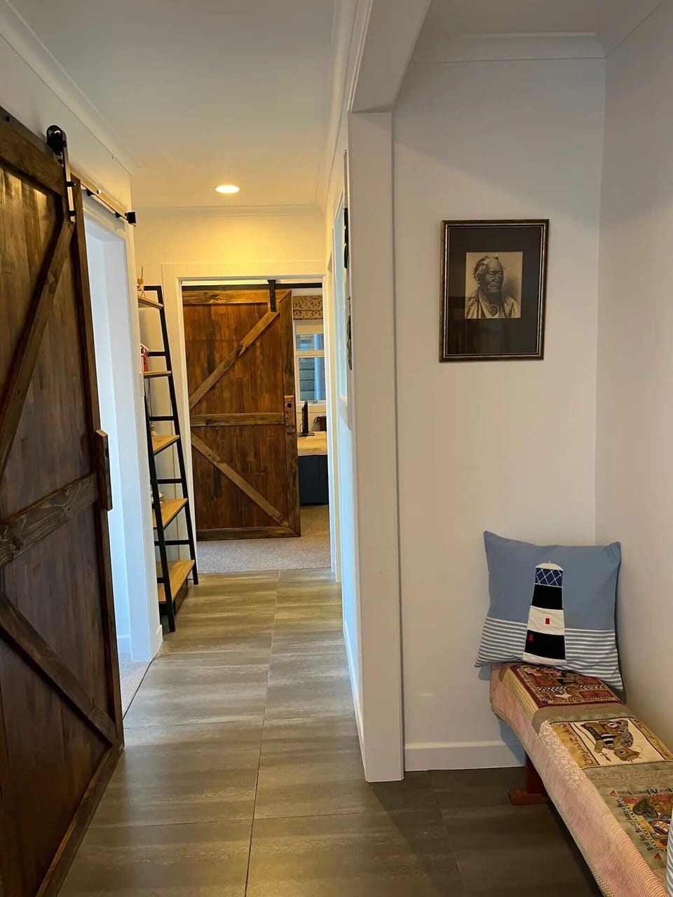 Dave made the barn doors from waste pellets and wine barrels