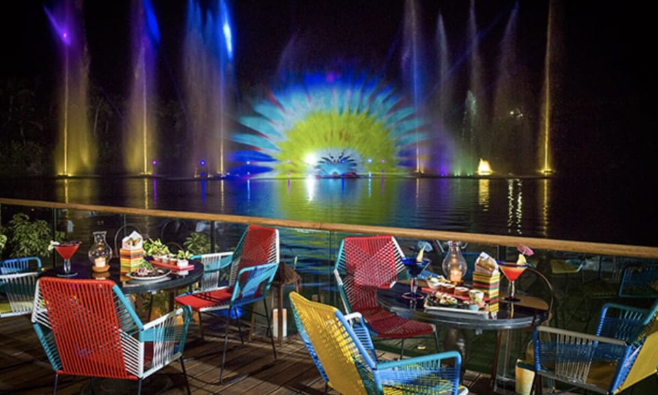Every night, the lake erupts in an amazing display of lights and music.