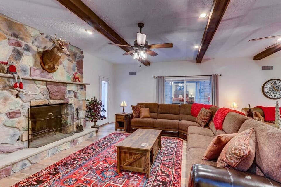Living room has a fireplace