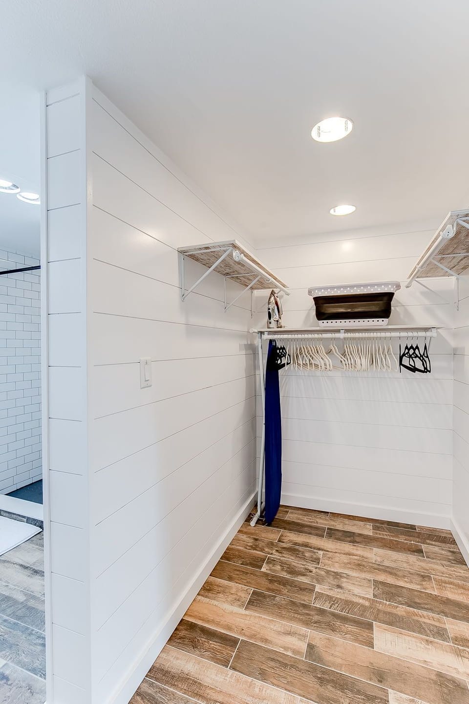 There's plenty of storage space in the spacious closet.