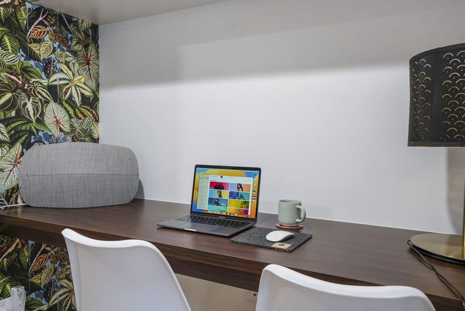 Desk area with sound system