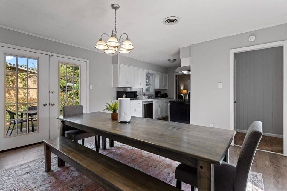 Farm table with two benches and two chairs