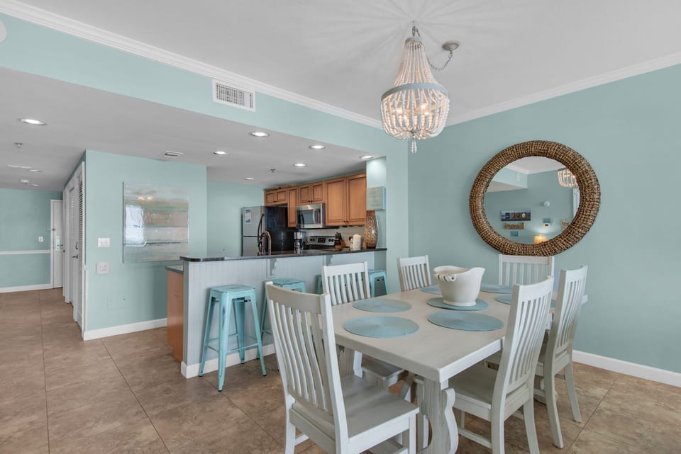Dining table plus eat-in bar seating