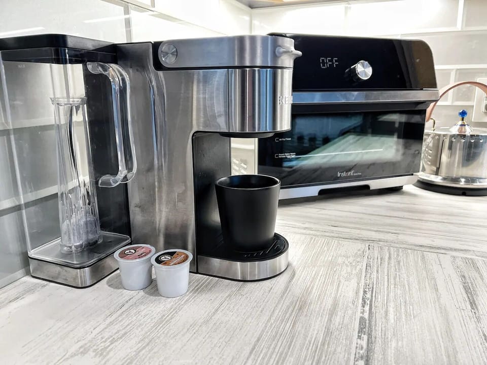 Modern appliances, coffee, and kettle