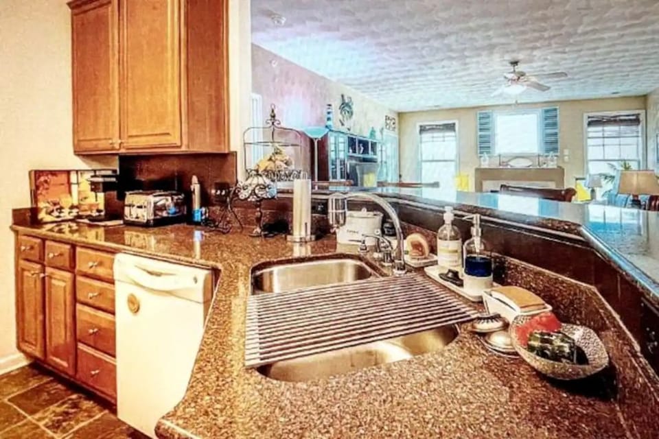 Kitchen overlooking living room