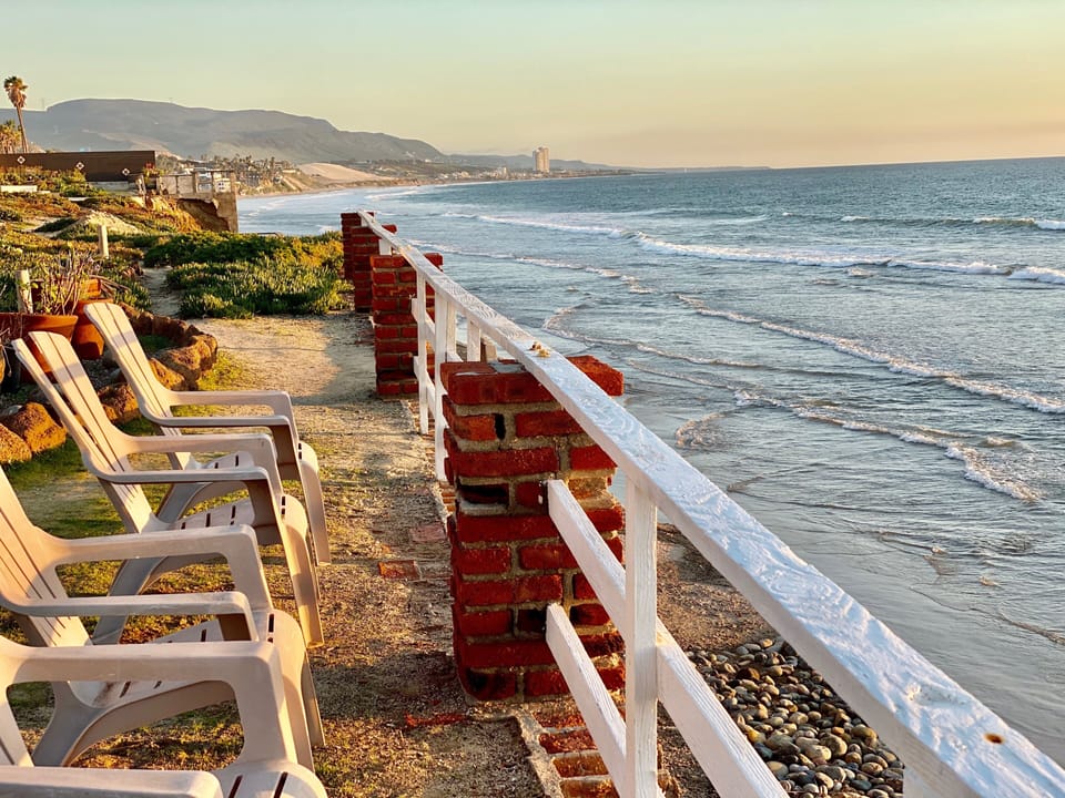 Community oceanfront observation area looking over the cliffs to our beach