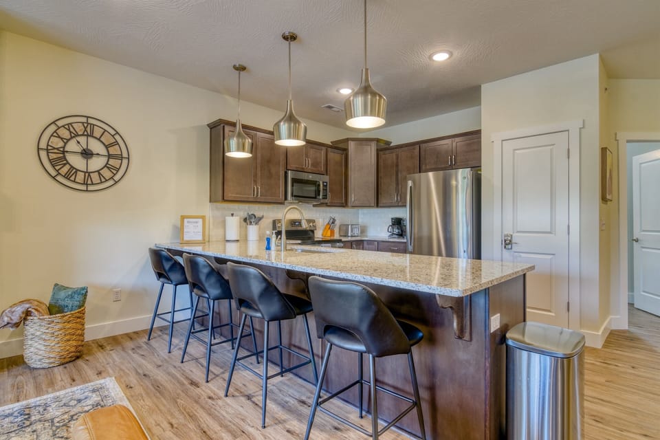 Fully stocked kitchen. Includes both Keurig and Regular Coffee Maker *We include a starter set of K-cups and some ground coffee*