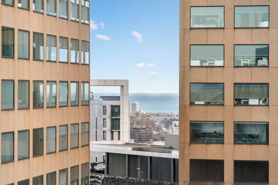 Catch glimpses of Port Phillip Bay from the balcony.