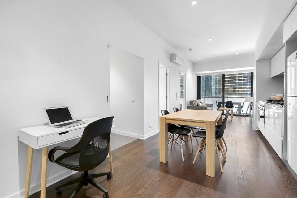 A dedicated workspace in the main living area offers a place to set up your laptop for Zoom calls—or opt or more privacy in one of the bedrooms.