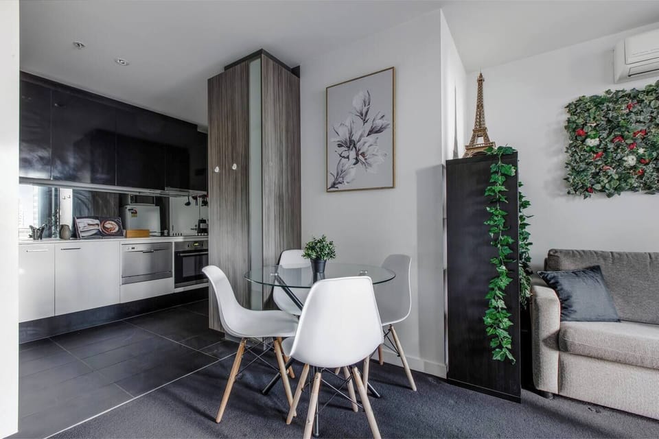 A four-person dining table makes it easy to share a meal at home, or use as a dedicated workspace for setting up a laptop.
