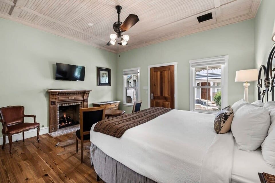 Bed and fireplace