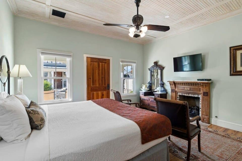 Bed and fireplace