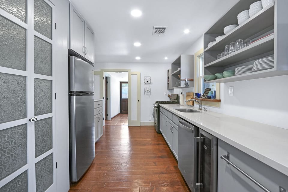 View looking down the kitchen