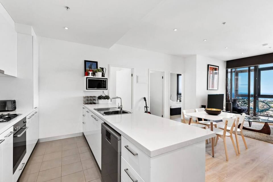 The fully-equipped kitchen features all the essentials, including a dishwasher for easy clean up.