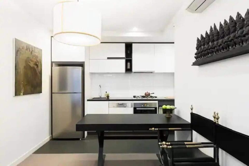 A large table makes staying in and having meals at home a breeze.