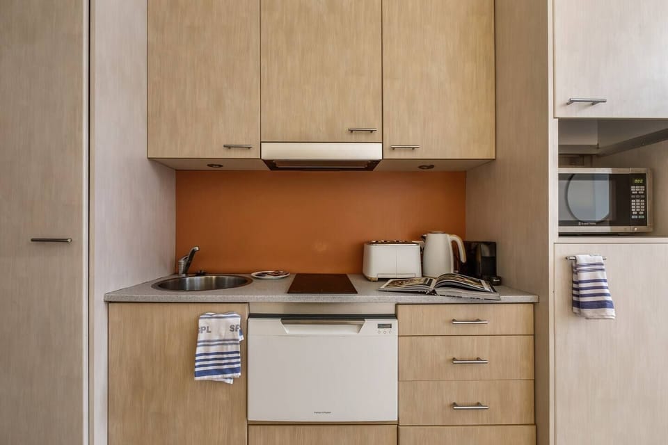 When you’re not out and about sampling the many nearby eateries, an equipped kitchen allows you to prepare meals at home.  
