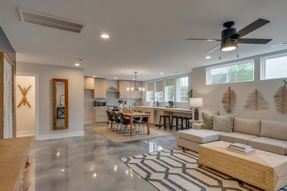 Dining and kitchen area from living room