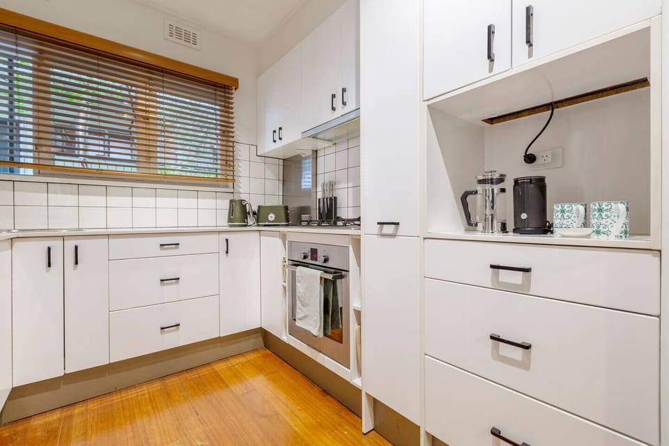 A modern kitchen makes it easy for guests to cook a meal at home or find plenty of eateries close by.
