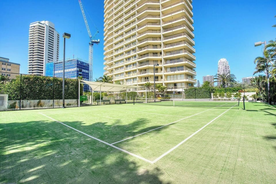 Need some exercise? Dust off those tennis shoes and enjoy free use of the tennis courts located in the building complex