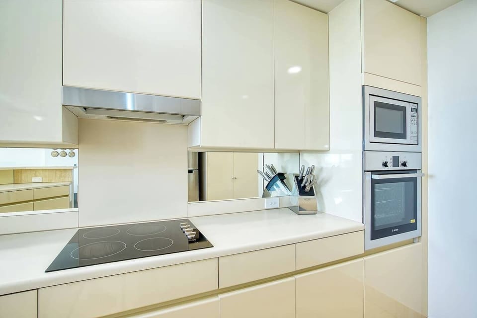 Enjoy use of a fully integrated kitchen, perfect for cooking up a storm. It Includes a  new Bosch Oven and Microwave, a gas top stove, new fridge freezer, dishwasher, coffee machine, toaster and kettle plus lots of cooking utensils, pots and pans