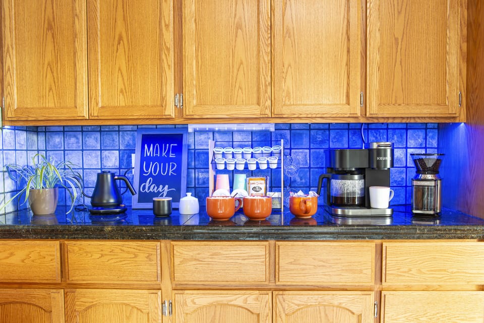 Sip at our hot beverage bar: sunrise coffee, evening cocoa, or midday tea unique