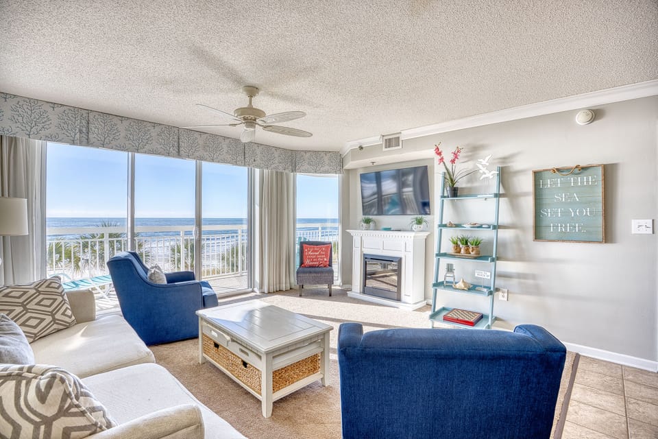 Living Room with Balcony Ocean Front View 