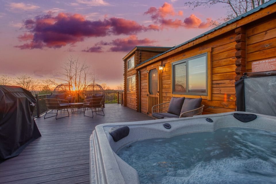 hot tub and watch the sunset from a peaceful cabin deck