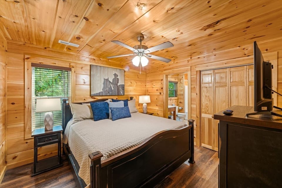 Upstairs king bedroom with ensuite full bathroom.