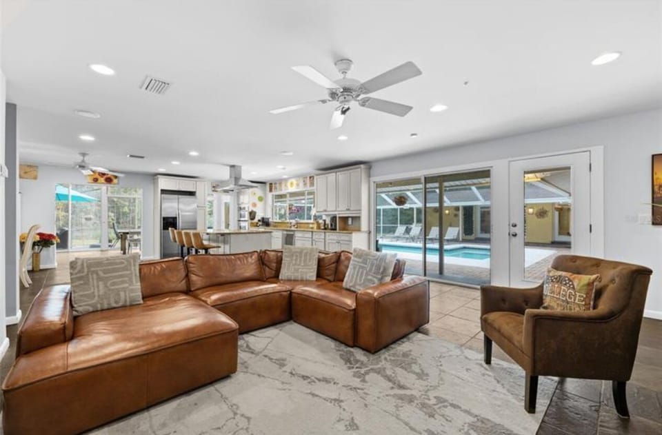 Hang out in our living room and open kitchen.