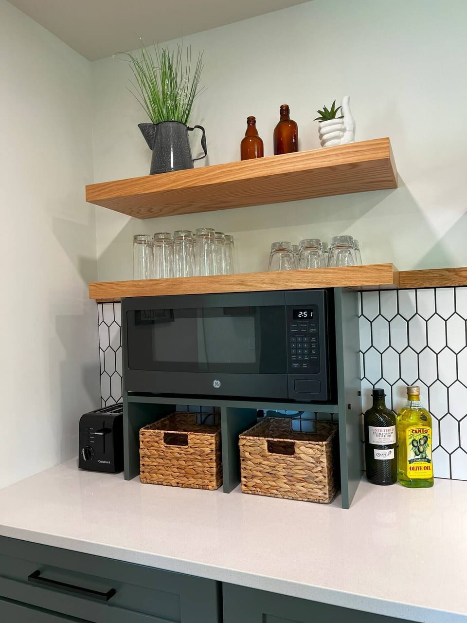 built-in microwave with veggie, fruit, or bread baskets 