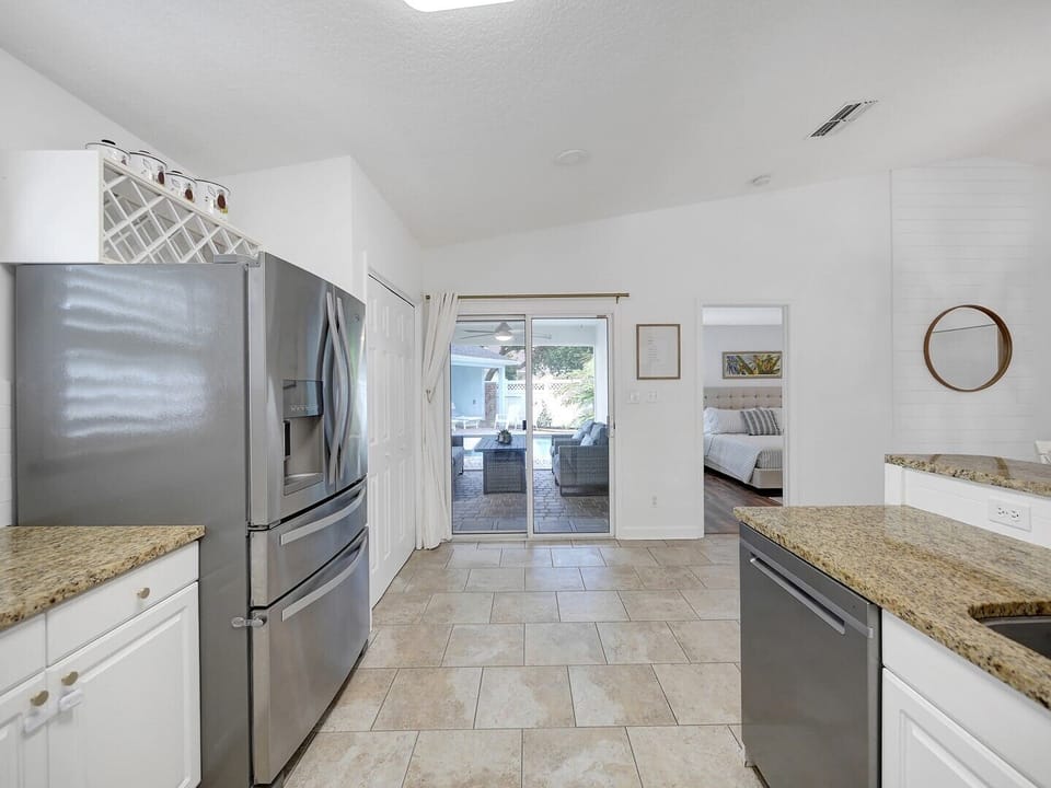 Kitchen with view of the backyard
