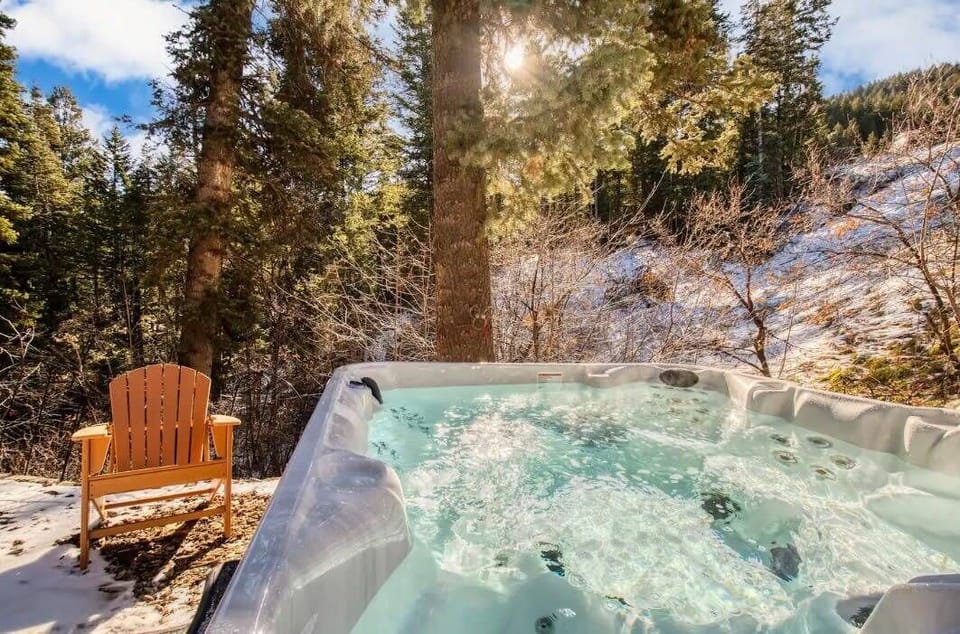 Indulge in pure bliss as you soak in our inviting hot tub ‍♀️ #SoakAndSavor #HotTubHaven