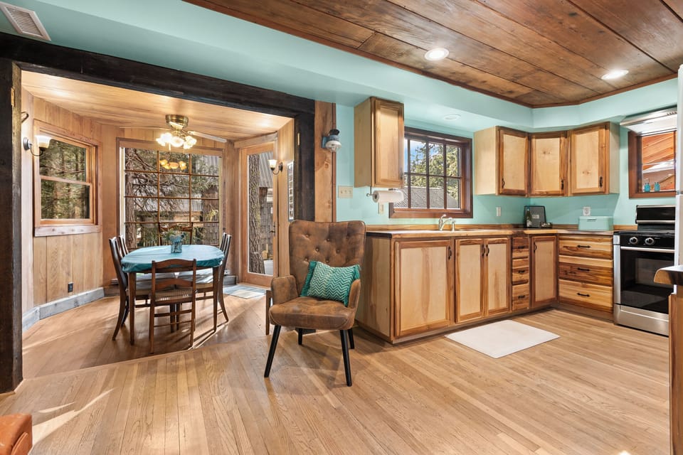 The kitchen and dining room