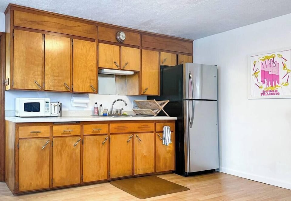 Our thoughtfully stocked kitchen has all the pots, pans, and everything else you'll need to cook a meal during your stay, as well as a selection of coffee and tea to get your morning started right