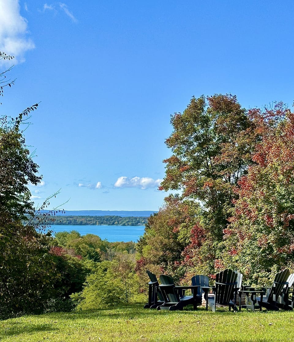 Torch Lake and Grand Traverse Bay view in the backyard