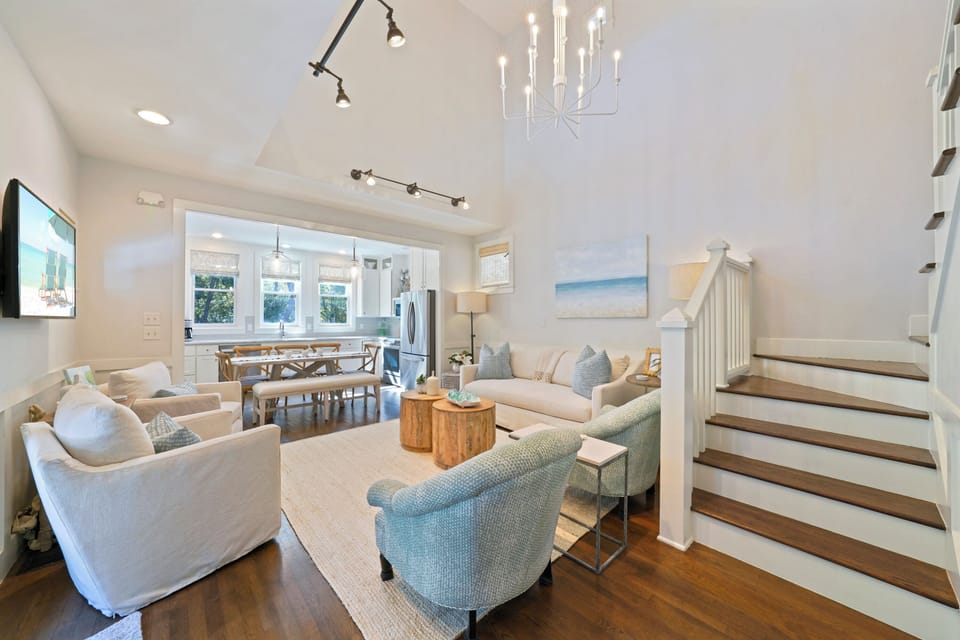 COMBINED OPEN LIVING AREA AT ENTRANCE, LIVING, DINING & KITCHEN