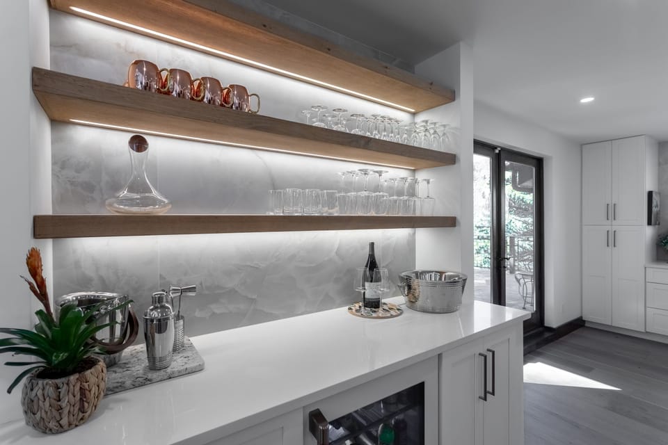 Bar with beverage and wine refrigerator