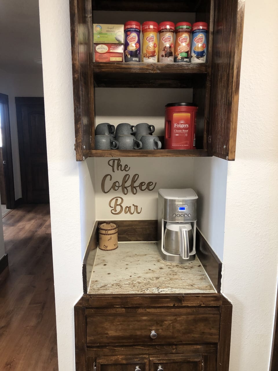 Fully stocked coffee bar.