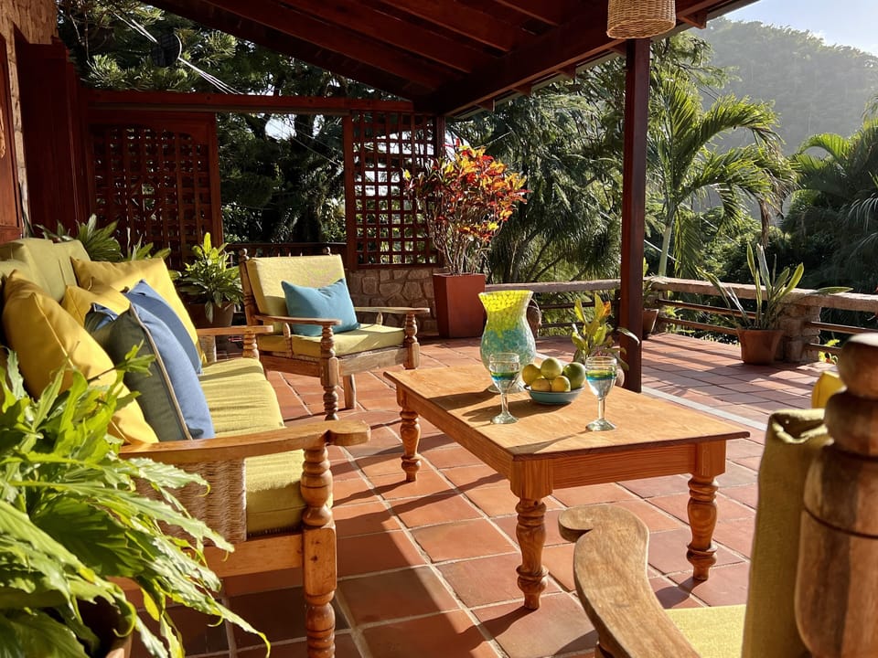 terrace seating with piton and sea views