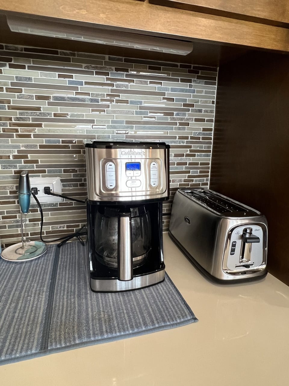 Coffee maker and toaster.