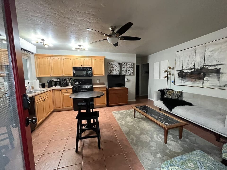 Bright open plan with the kitchen, dining and living room together