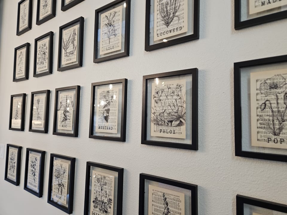 Vintage hymnal pages printed with Colorado wildflowers